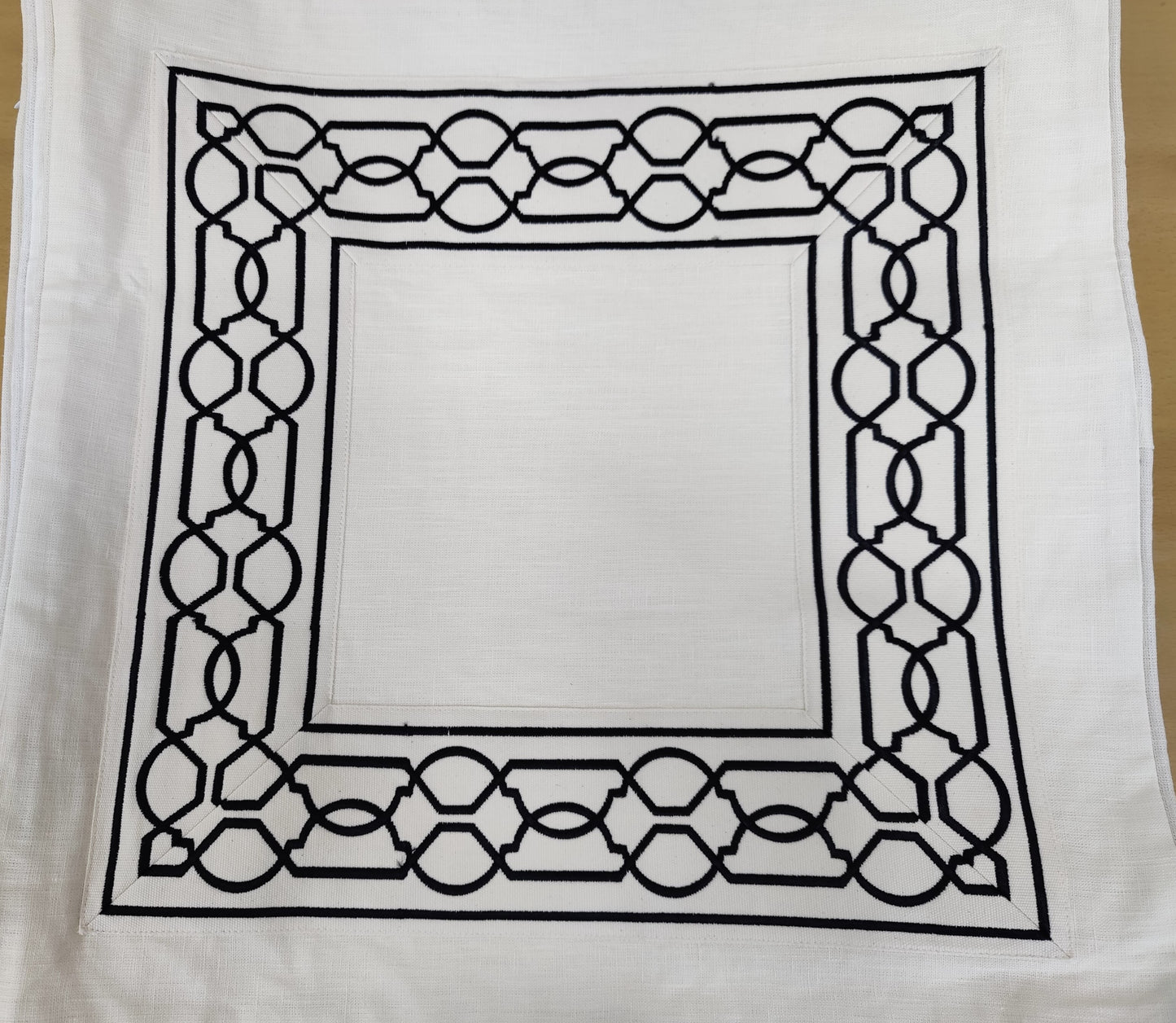 Maze Black on Cream Linen