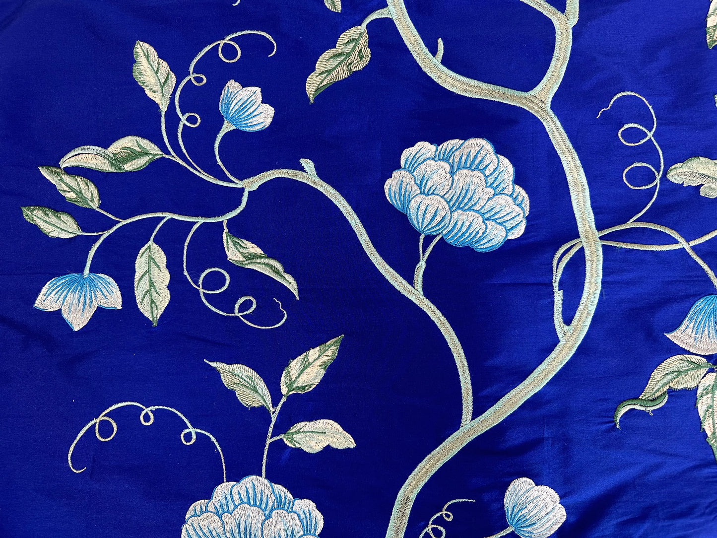 Stella Navy Faux Silk Embroidery