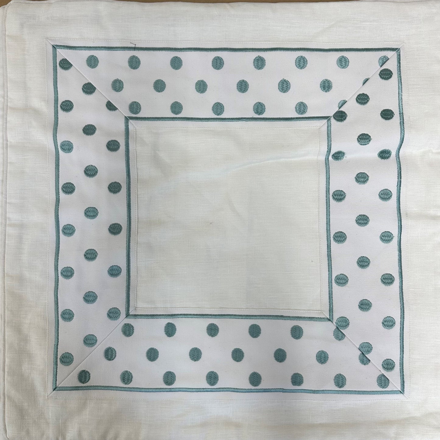 Dot Spa Green on Cream Linen